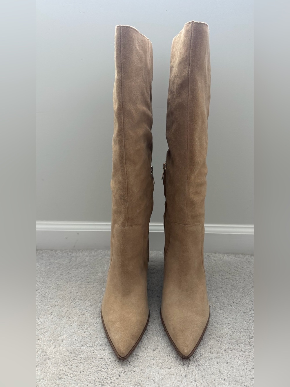 Vince Camuto Lumina Pointed Toe Women's Knee-High Tan Suede Block Heel Boots